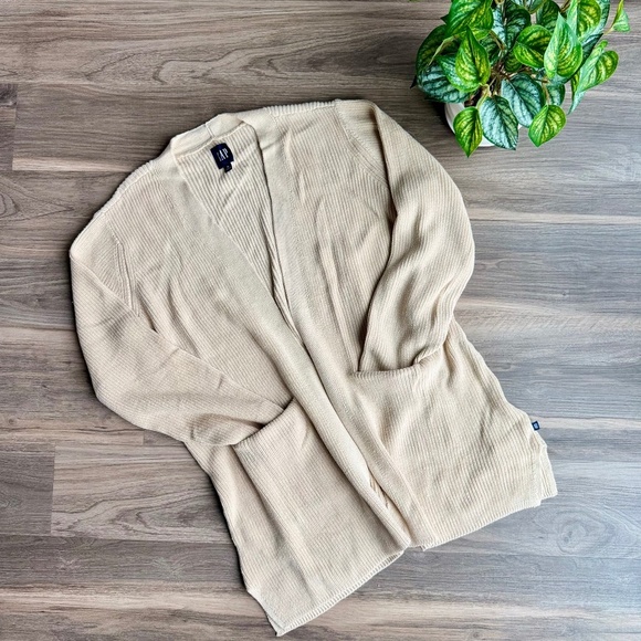 GAP Open-Front Ribbed Knit Cardigan Sweater in Oatmeal Gray – Size XL - Picture 2 of 15